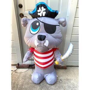 GEMMY Halloween Pirate Bulldog 4 Ft Airblown Inflatable Lights up